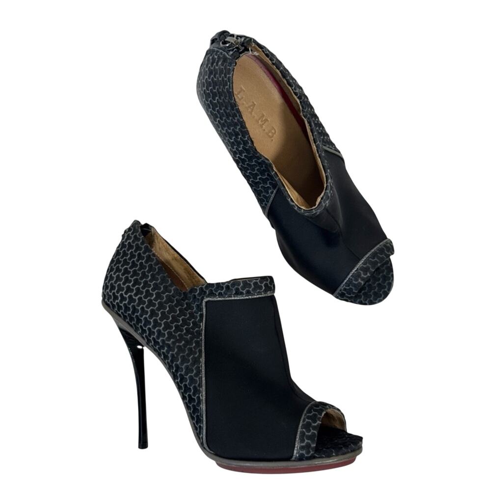 LAMB Black Leather Peep Toe Pumps Heels Womens 9.5 Stilettos Luxury Shoeties
